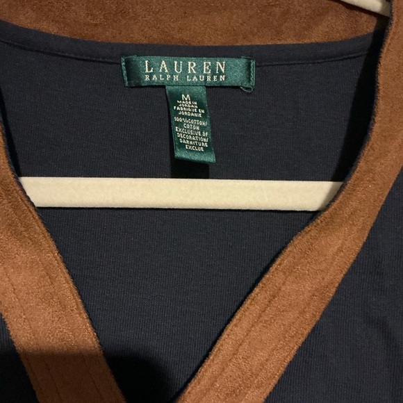 Ralph Lauren Black Top with Brown V-Neck - Picture 3 of 7